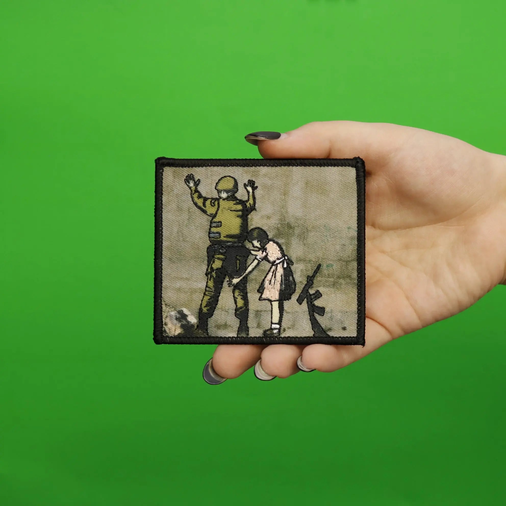 Banksy Girl Frisking Soldier Embroidered Iron On PhotoPatch 