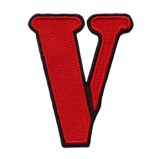 Basic V Logo Patch Red Stencil Letter Embroidered Iron On 