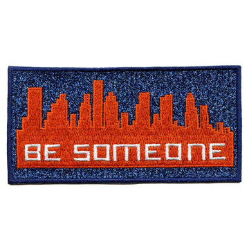 "Be Someone" Houston Baseball Parody Blue/Orange Box Logo Iron On Glitter Sparkle Patch Bling 