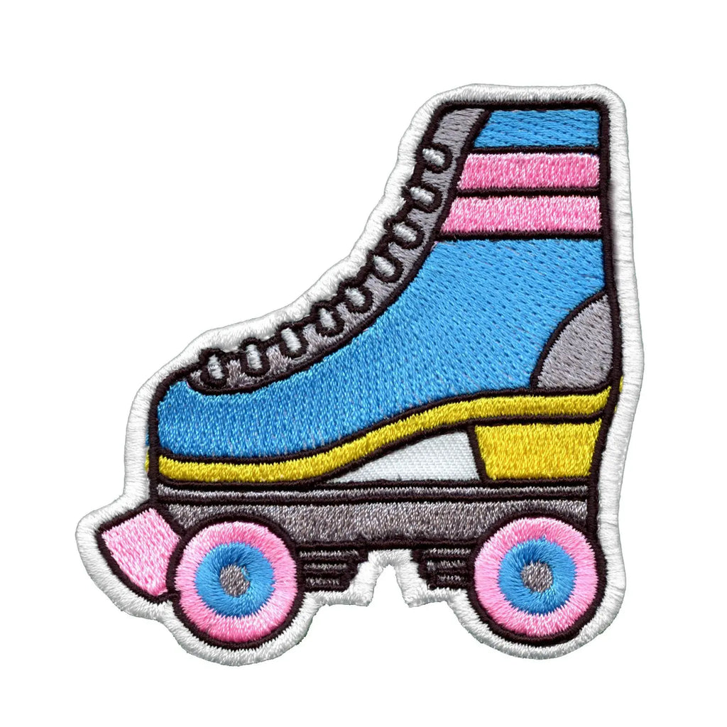 Blue & Pink Roller Skate Embroidered Iron On Patch