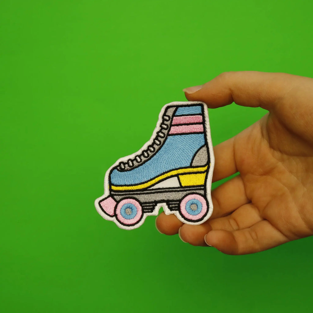 Blue & Pink Roller Skate Embroidered Iron On Patch