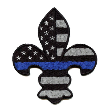Blue Line Fleur-de-lis Patch Police Support Flag Embroidered Iron On 