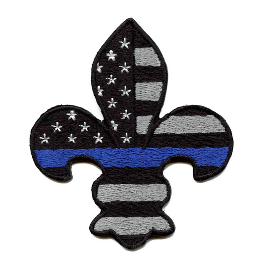Blue Line Fleur-de-lis Patch Police Support Flag Embroidered Iron On 