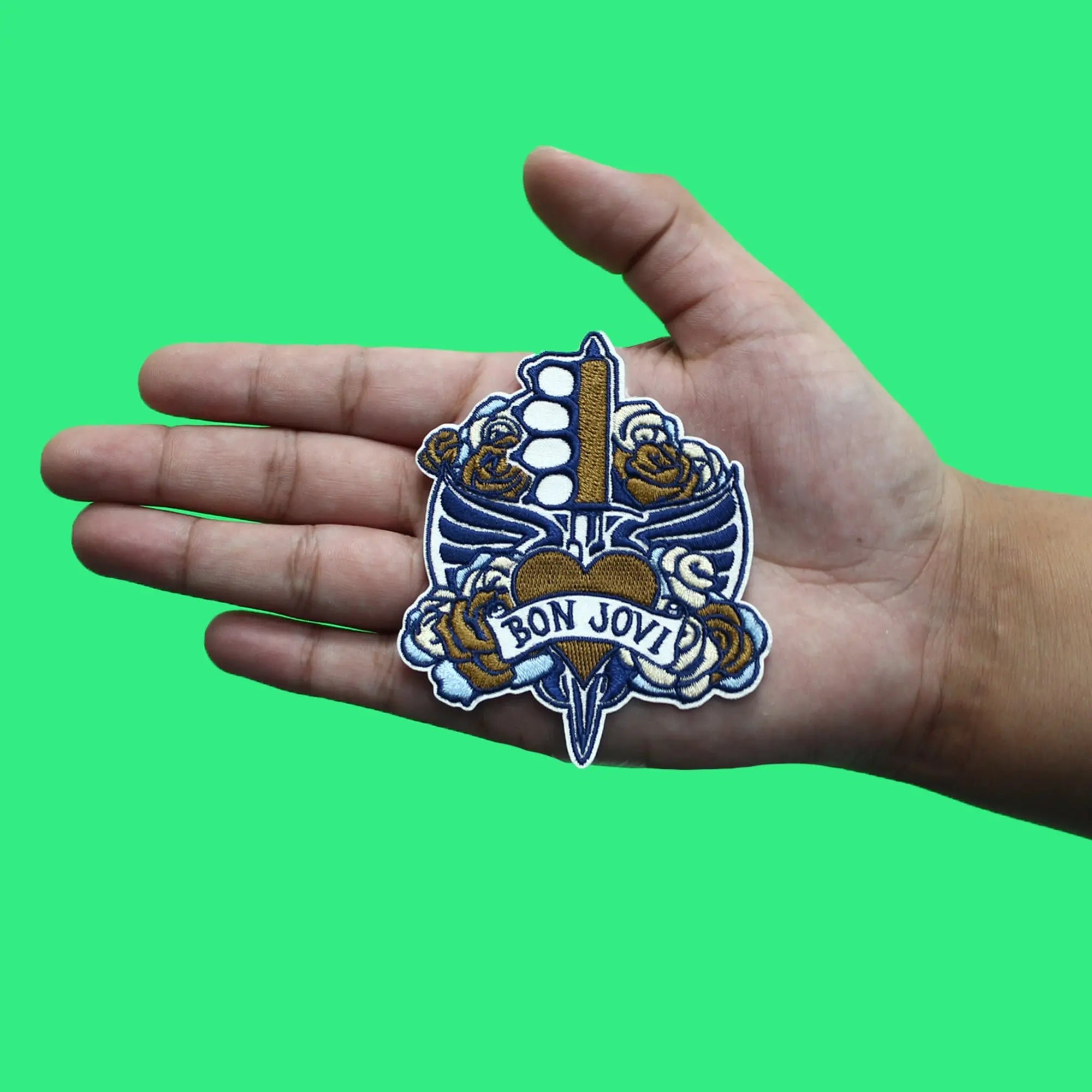 Bon Jovi Blue Heart Dagger Patch Wings Roses Embroidered Iron On