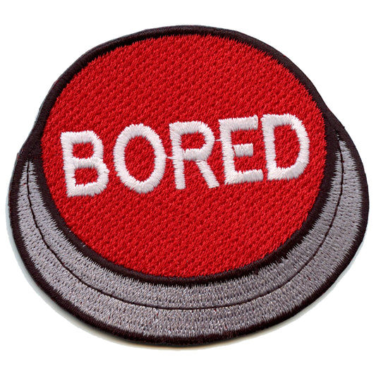Big Red Bored Button Embroidered Iron-on Patch 