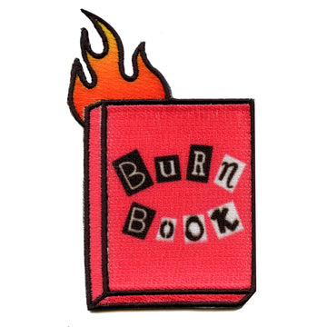 Pink Burn Book On Fire Embroidered Iron On Patch