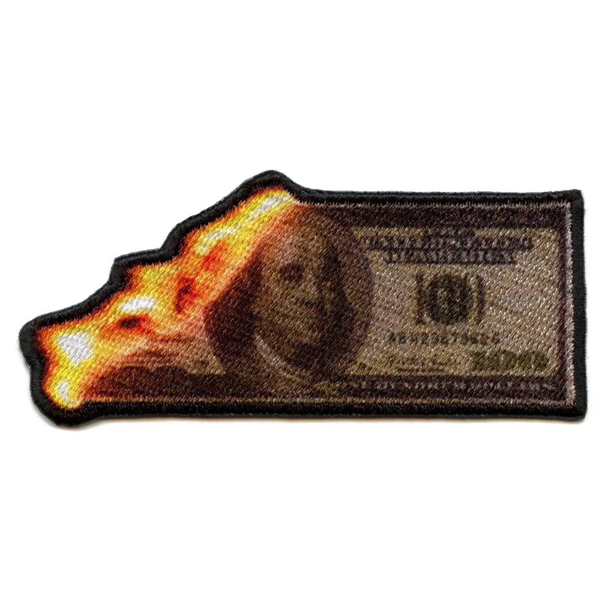 Burning Hundred Dollar Bill Patch Green Benjamin Money – Patch Collection