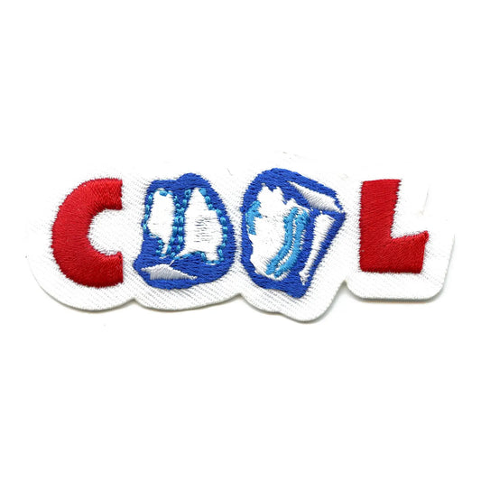 'Cool' Ice Cubes Script Iron On Embroidered Patch 