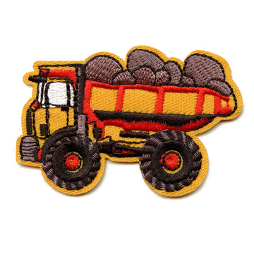 Yellow Dump Truck With Rocks Emoji Embroidered Iron On Patch 