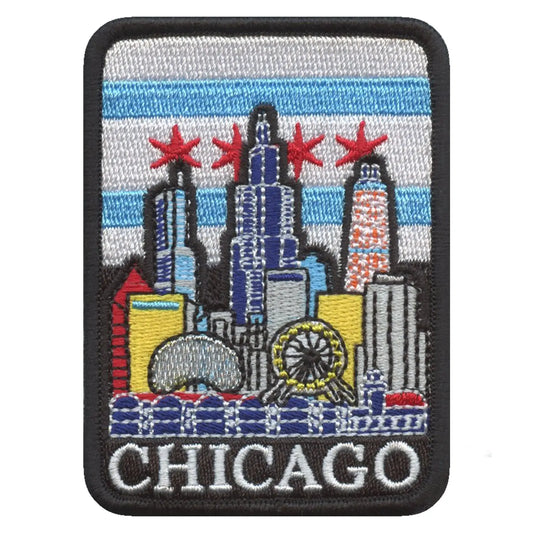 Chicago Skyline with Chicago Flag Embroidered Patch 