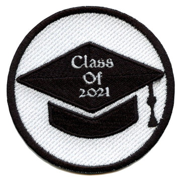 Class Of 2021 Script In Graduation Cap Round Embroidered Iron On Patch 