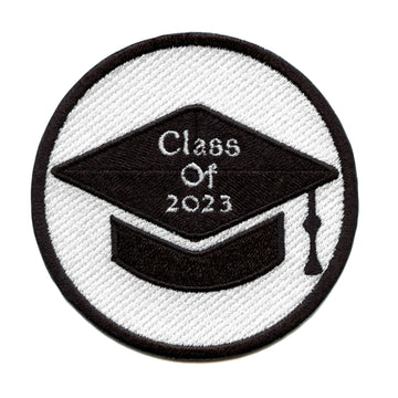 Class Of 2023 Patch Script In Graduation Cap Round Embroidered Iron On 