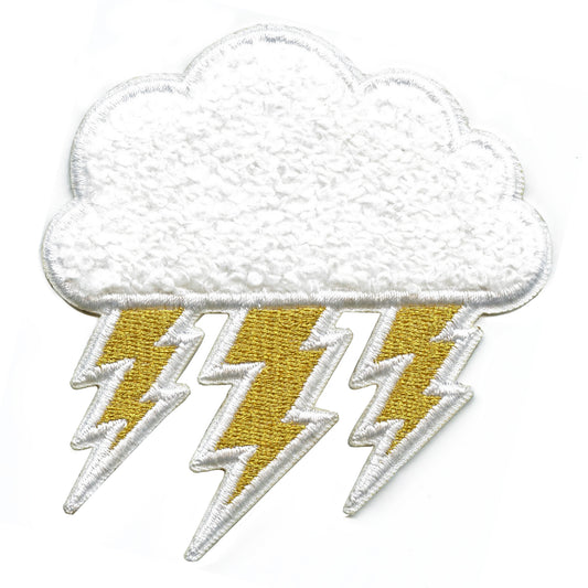 Enchanted Chenille Lightning Cloud Patch Mother Nature Embroidered Iron On 