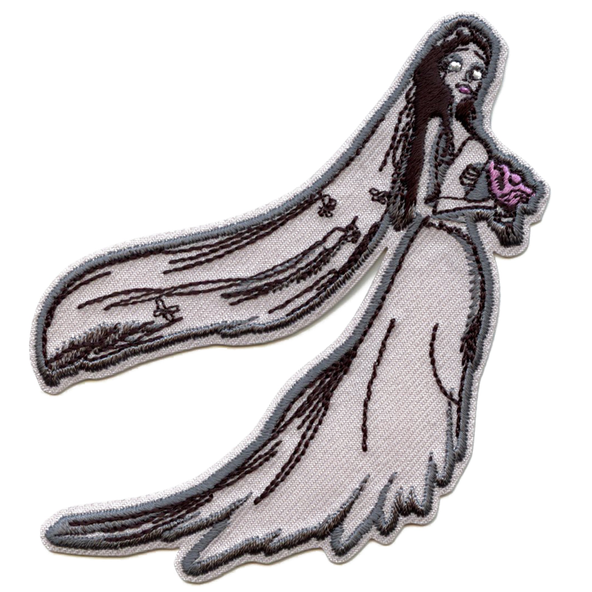 Corpse Bride Emily Holding Flowers Patch Tim Burton Cartoon Embroidered Iron On