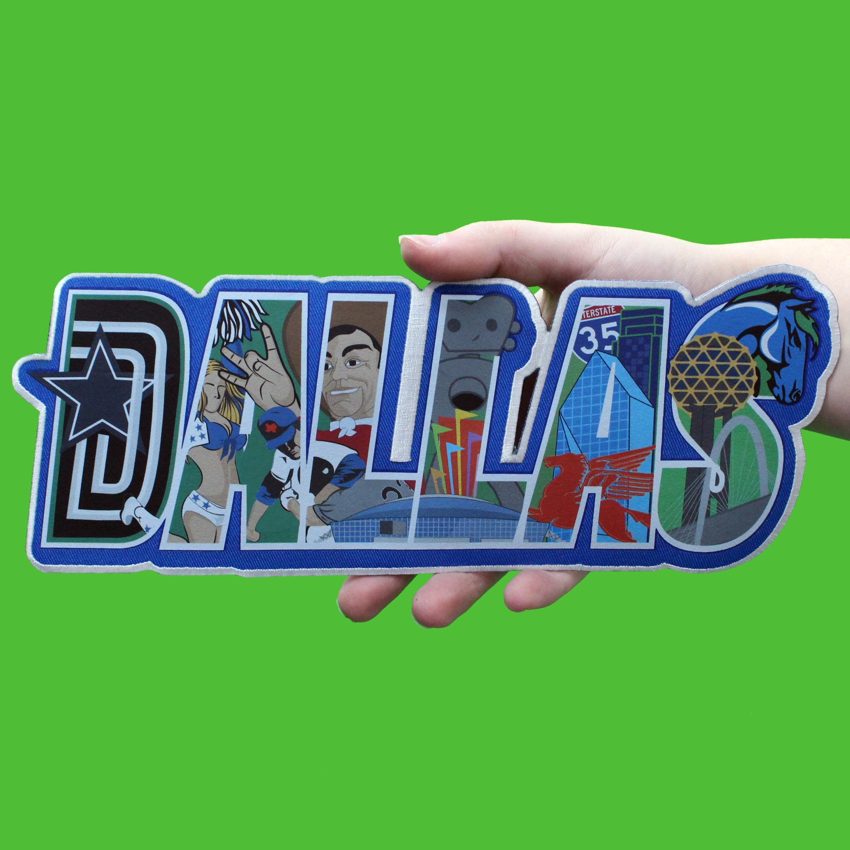 Dallas Texas Large Iconic Screen Print Collage Iron On Embroidered Patch 