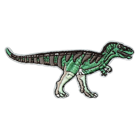 Velociraptor Teal and Gray Walking Dinosaur Embroidered Iron on Patch 
