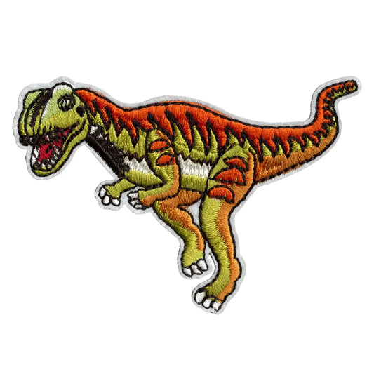 T-Rex Orange And Green Standing Dinosaur Embroidered Iron On Patch 