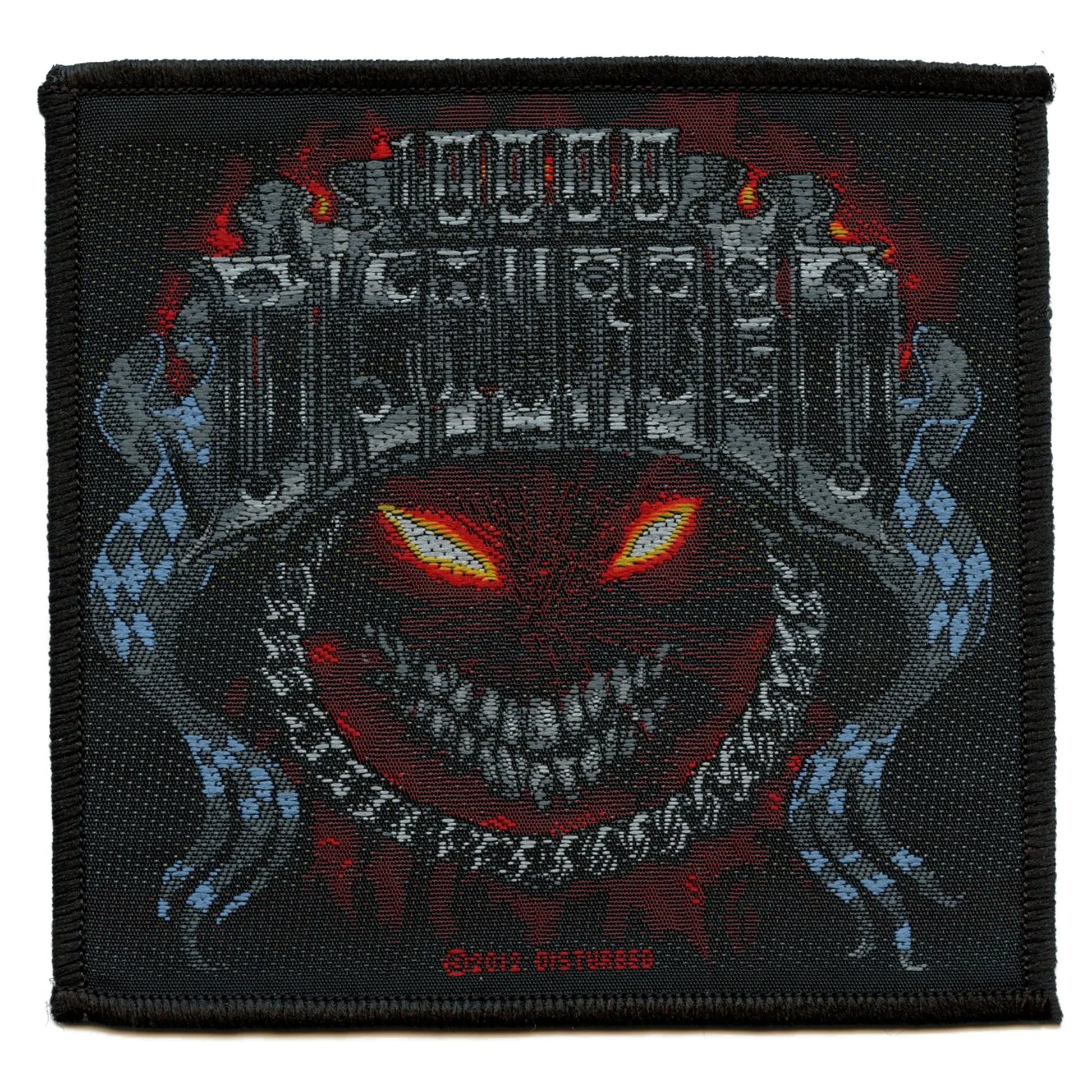 Disturbed Chrome Smiley Patch Band Logo Flames Sew On 