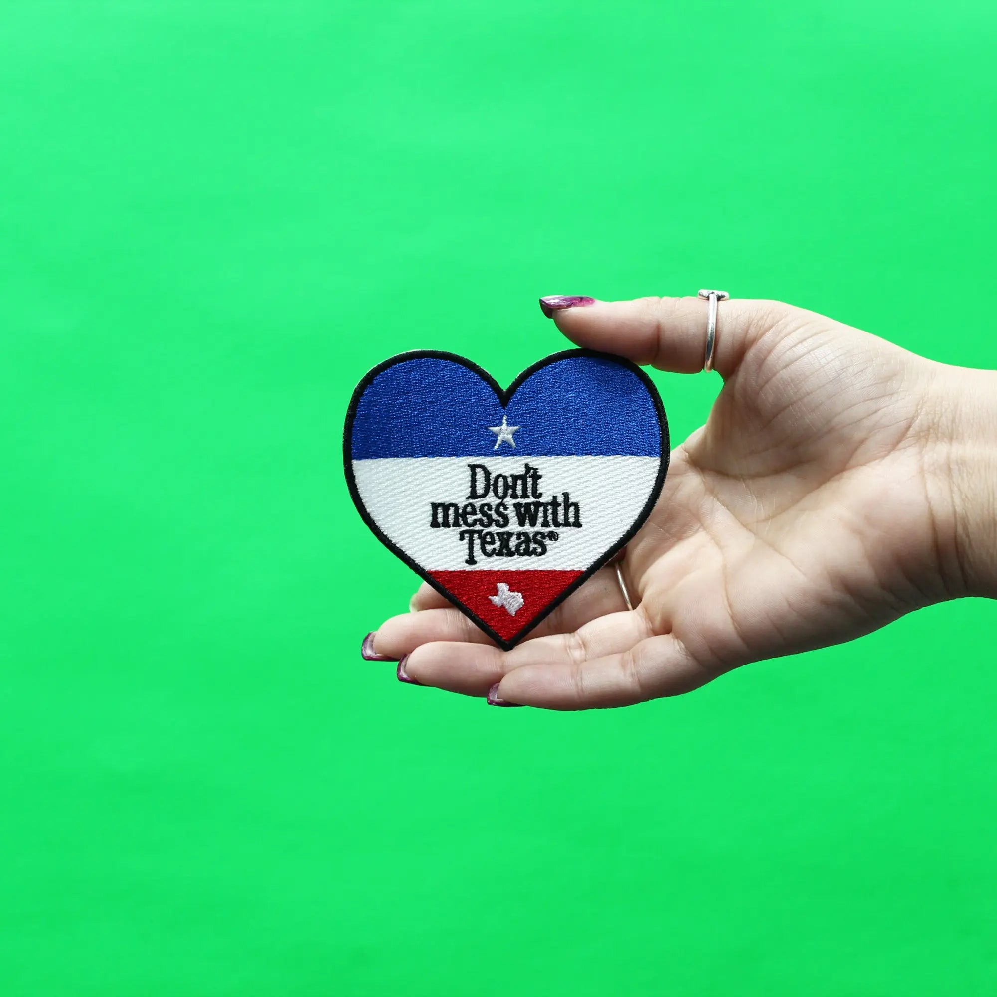 Don't Mess With Texas Patch Heart Shape Embroidered Iron On