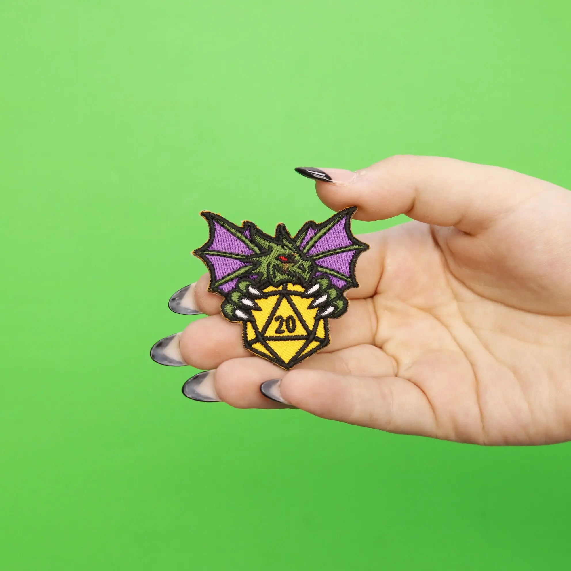 20 Sided Die With Dragon Embroidered Iron On Patch 