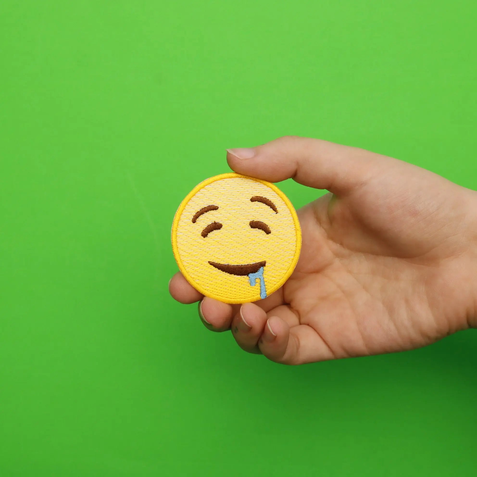 Drooling Emoji Iron On Embroidered Patch 