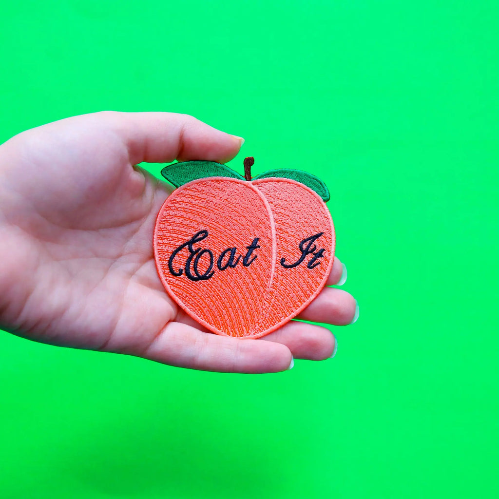 Eat It Peach Embroidered Iron On Patch