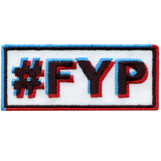 For You Page "#FYP" Glitch Text Embroidered Iron On Patch 