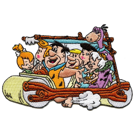 Officially Licensed The Flintstones All Characters In Car Embroidered Iron On Patch 