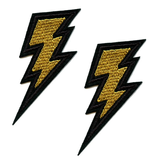 Gold Lightning Bolts Emojis Embroidered Iron On Patch (2 Pack) 