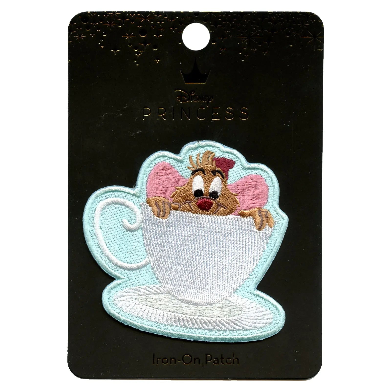 Official Cinderella Jaq In Tea Cup Embroidered Iron On Applique Patch 
