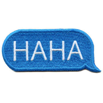 HAHA Blue Text Bubble Embroidered Iron On Patch 