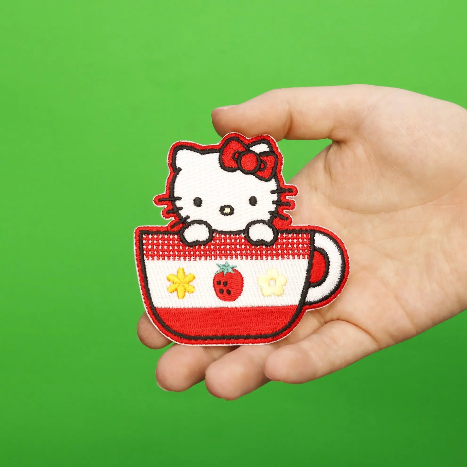 Hello Kitty Tea Cup Iron On Embroidered Patch 