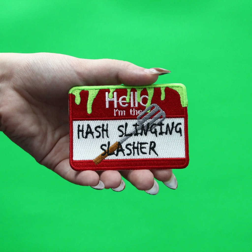 Hash Slinging Slasher Name Tag Patch Funny Cartoon Television Woven Iron On