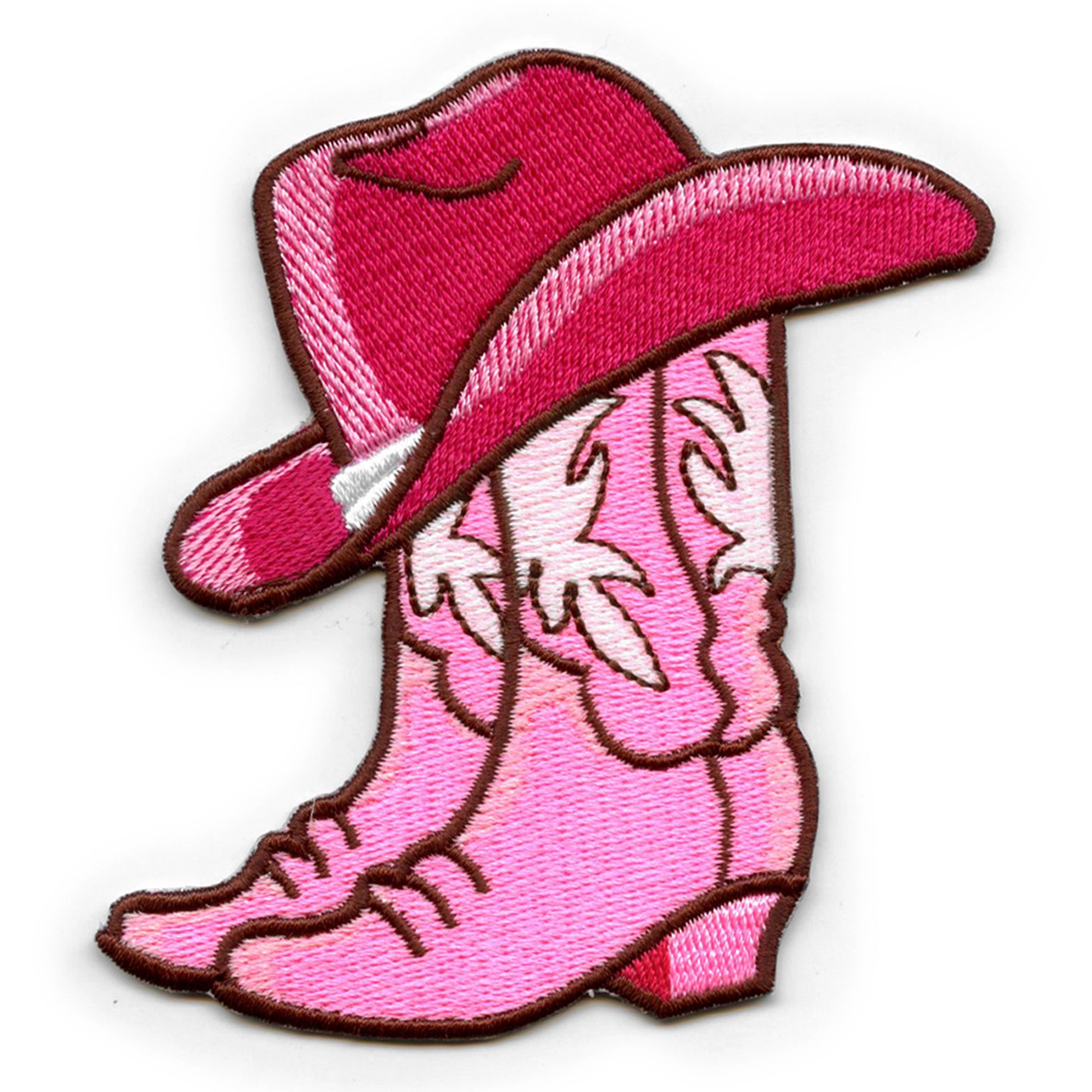 Cowboy Hat Boots Pink Patch Western Girly Rodeo Embroidered Iron