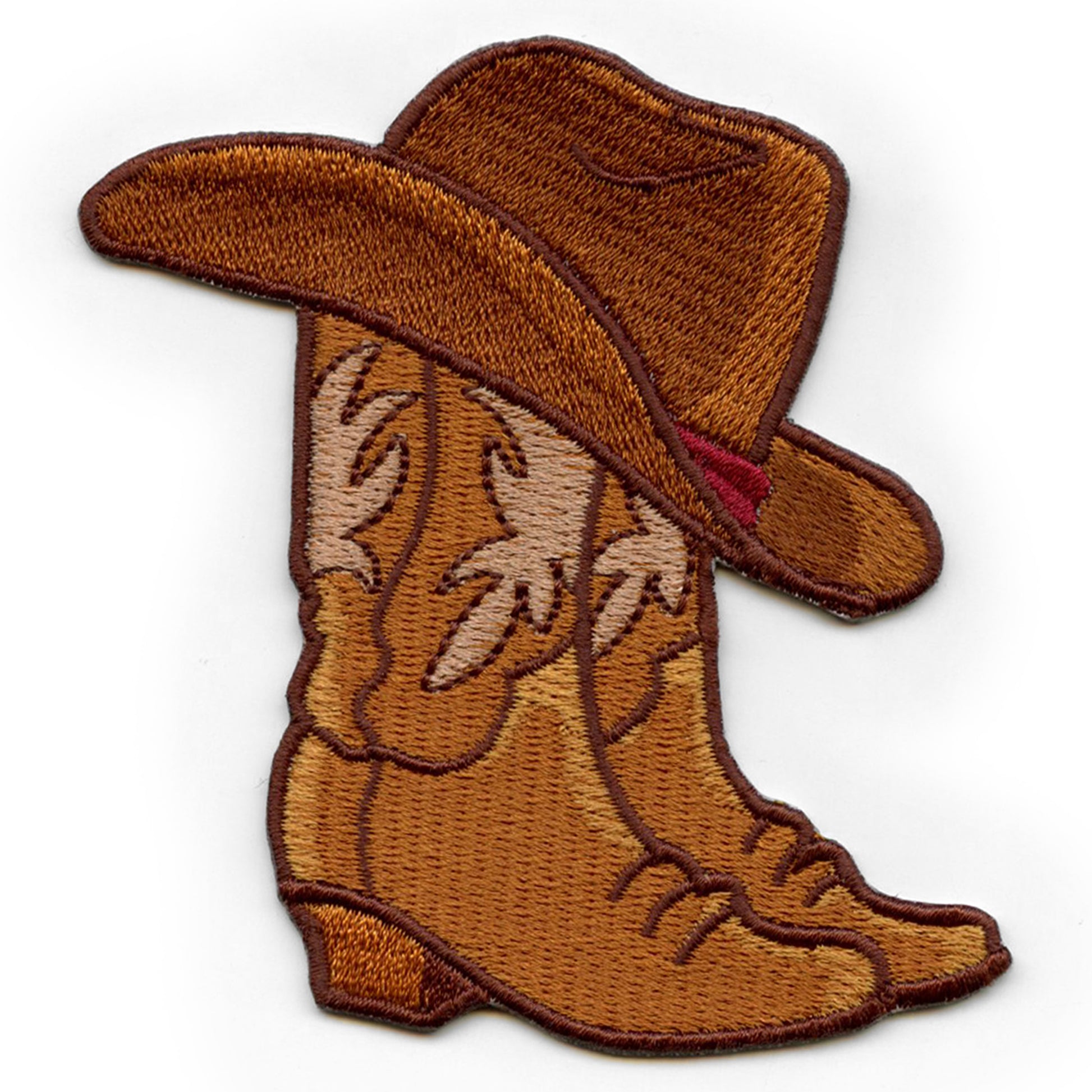 Cowboy Hat and Boots Patch Western Brown Rodeo Embroidered Iron On