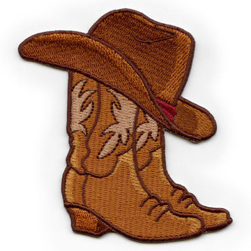 Cowboy Hat Boots Patch Western Brown Rodeo Embroidered Iron On