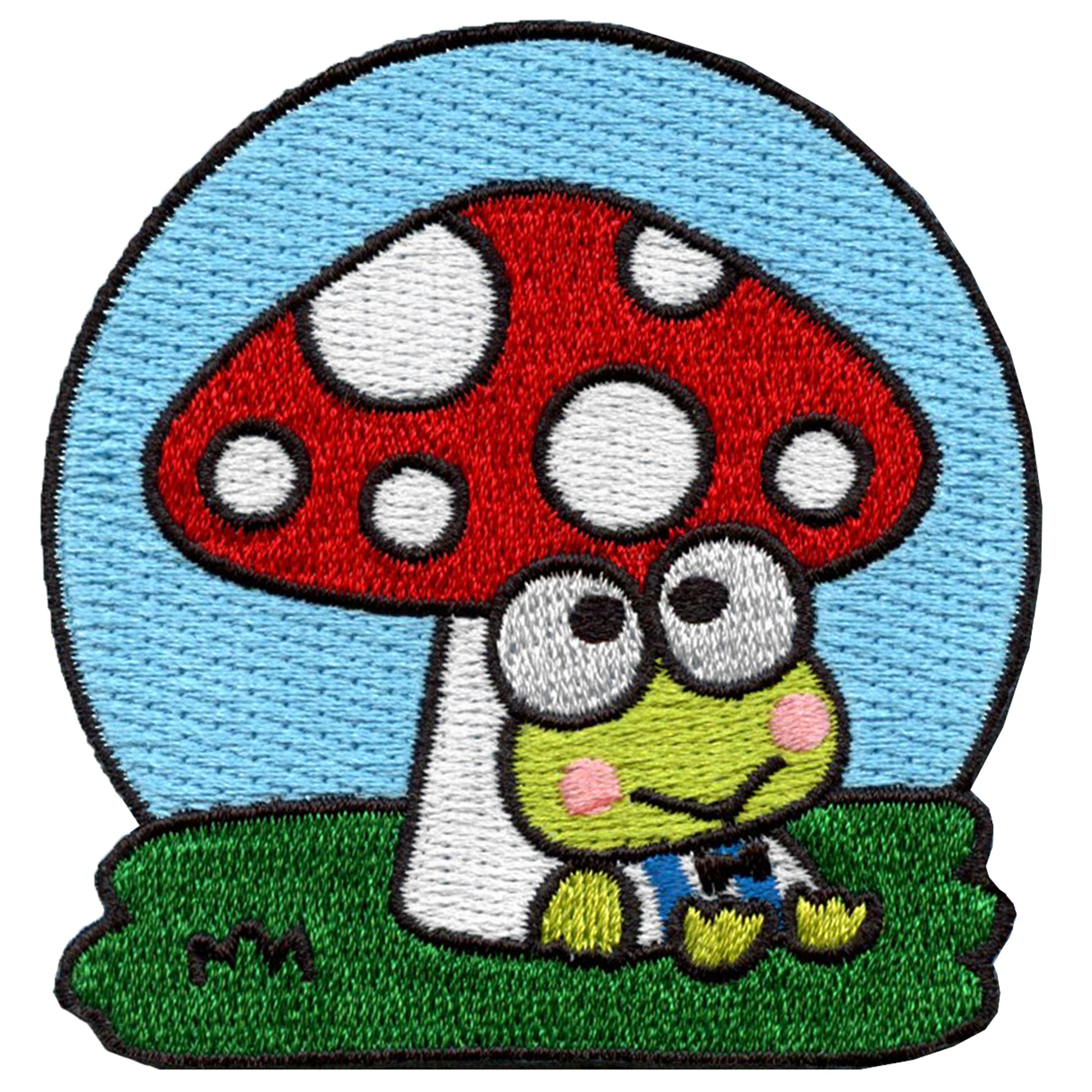 Keroppi Sitting Under Mushroom Patch Hello Kitty Cartoon Embroidered Iron On