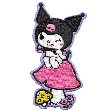 Kuromi Sitting on Mushroom Patch Hello Kitty Cartoon Embroidered Iron On