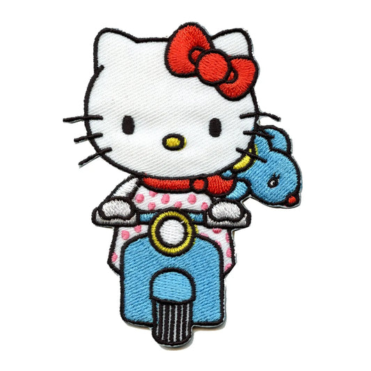 Hello Kitty Riding Blue Scooter Iron On Embroidered Patch 