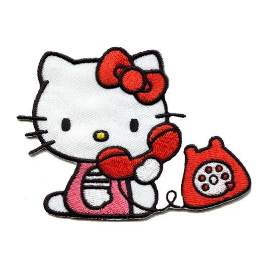 Hello Kitty on Red Telephone Iron On Embroidered Patch 