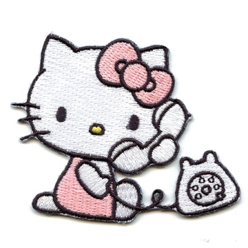 Hello Kitty Patch White Phone Embroidered Iron On 