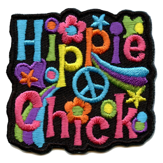 Hippie Chick 70's Retro Peace Script Embroidered Iron On Patch 