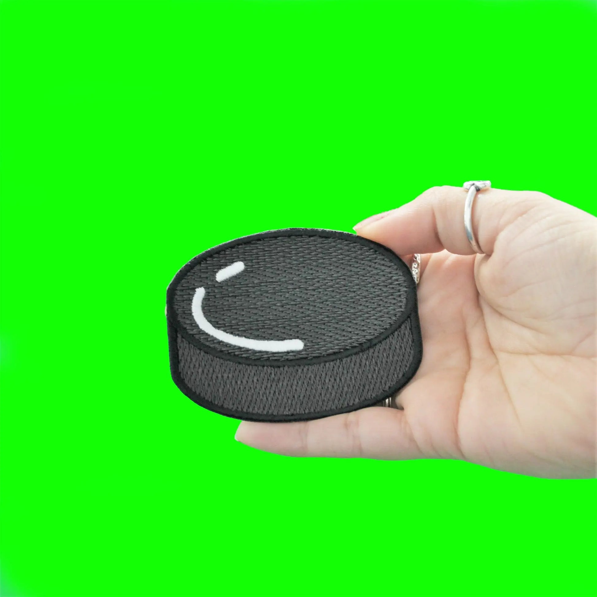Hockey Puck Embroidered Iron On Patch 