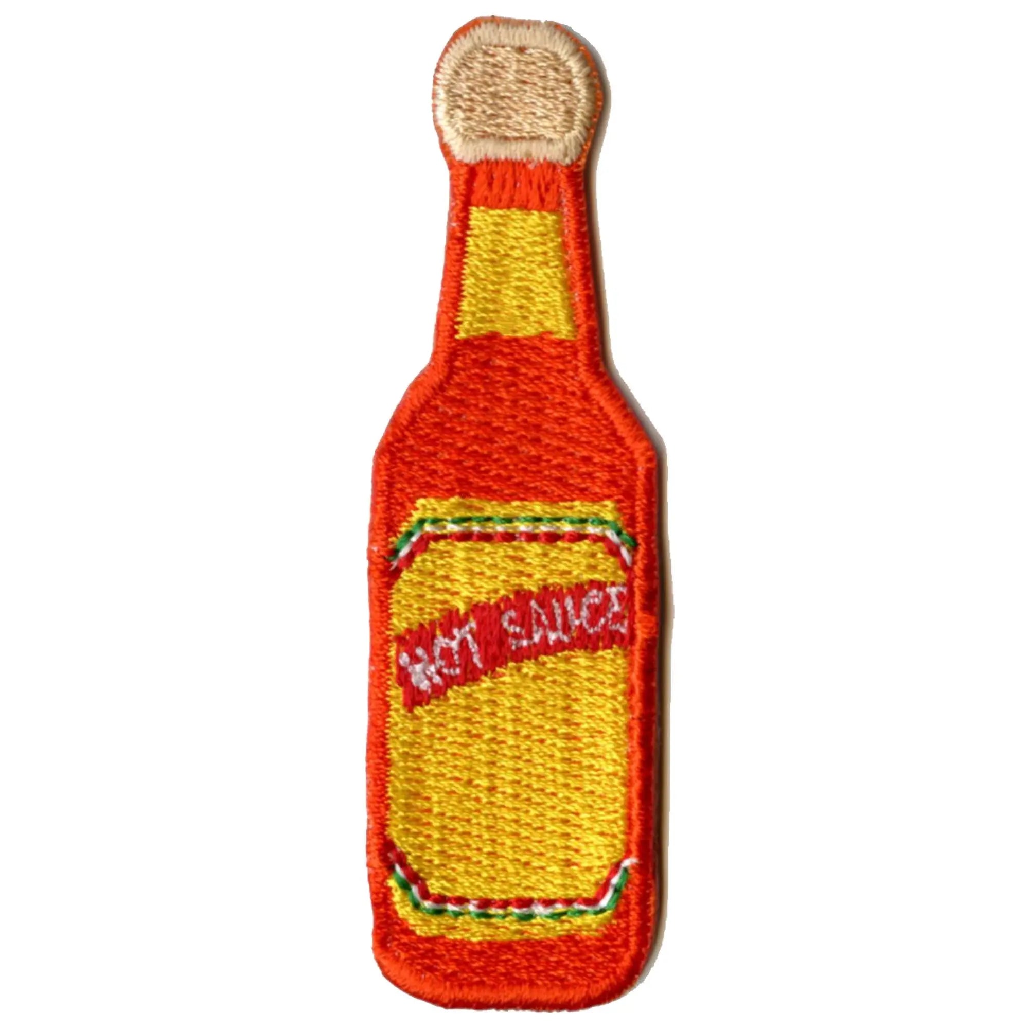 Hot Sauce Orange Bottle with Wooden Cap Iron On Embroidered Patch