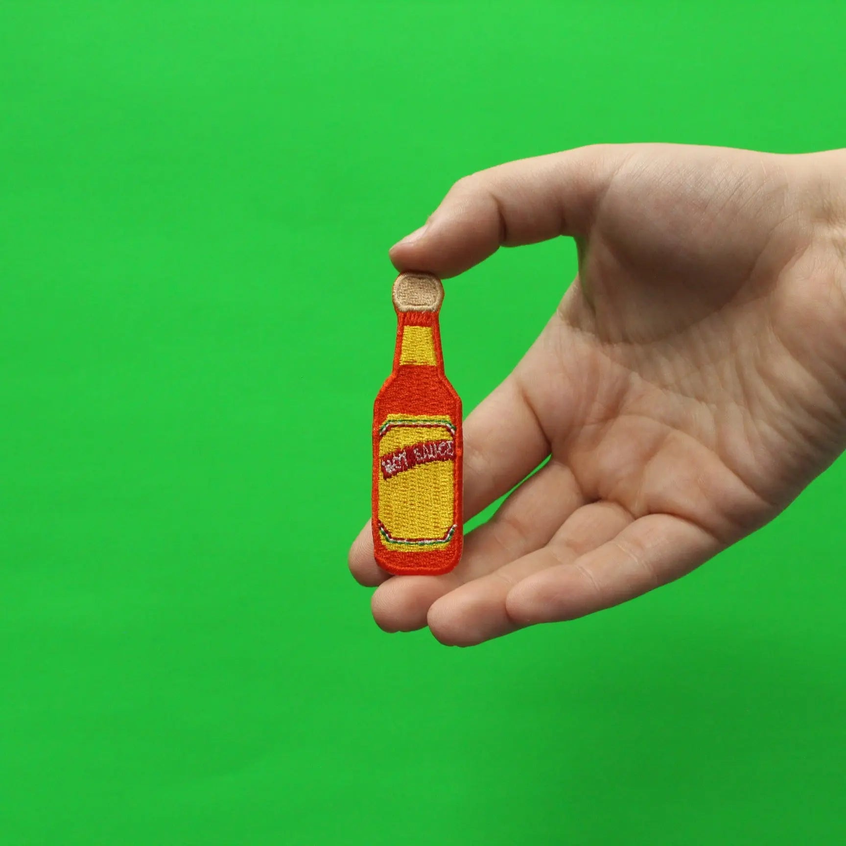 Hot Sauce Orange Bottle with Wooden Cap Iron On Embroidered Patch