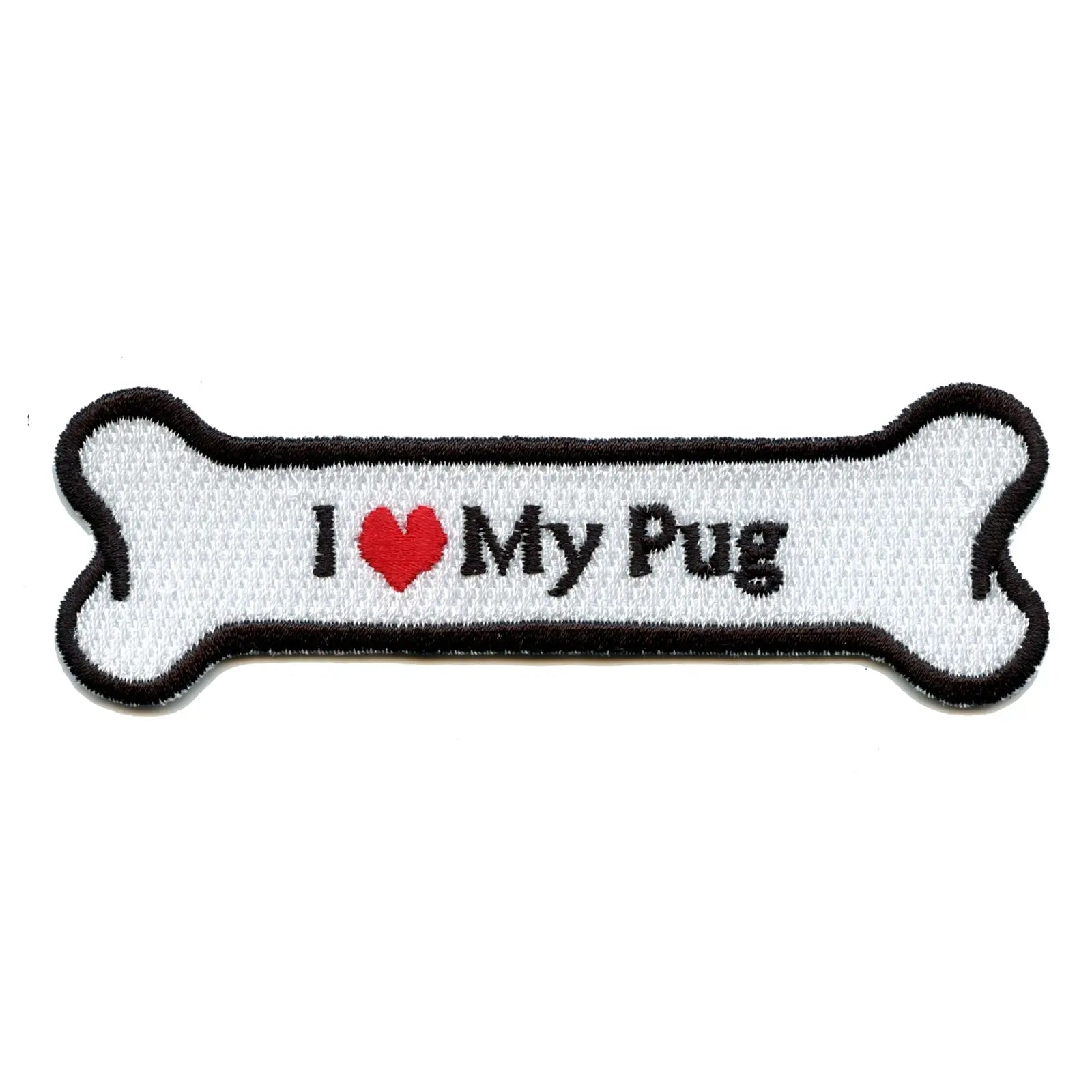 I Heart My Pug Dog Bone Iron On Applique Patch 