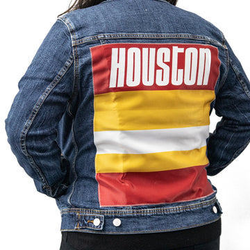 Custom Houston Basketball Team Retro Rainbow Dark Denim Jacket For Women 