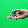 Small Teal Planet With Gold Ring Embroidered Iron On Patch 