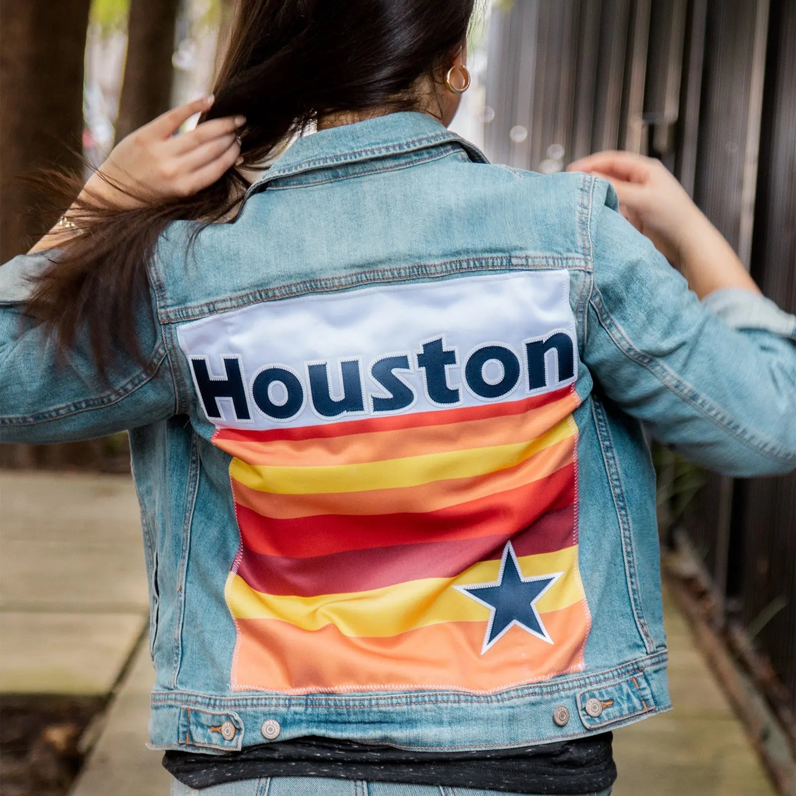 Custom Houston Baseball Team Retro Rainbow Light Denim Jacket For Women