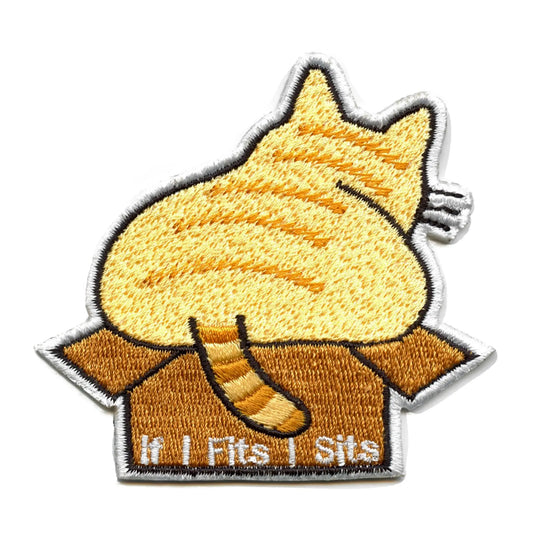 If I Fits I Sits Patch Cat In Box Embroidered Iron On 